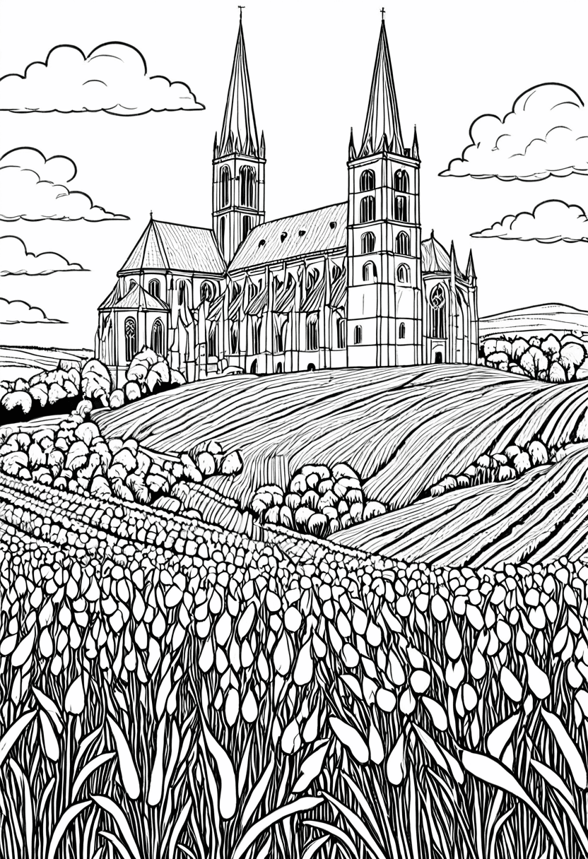 Countryside Church — free printable coloring page to download and print