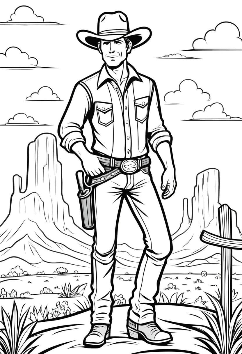 Cowboy Drawing for — free printable coloring page to download and print
