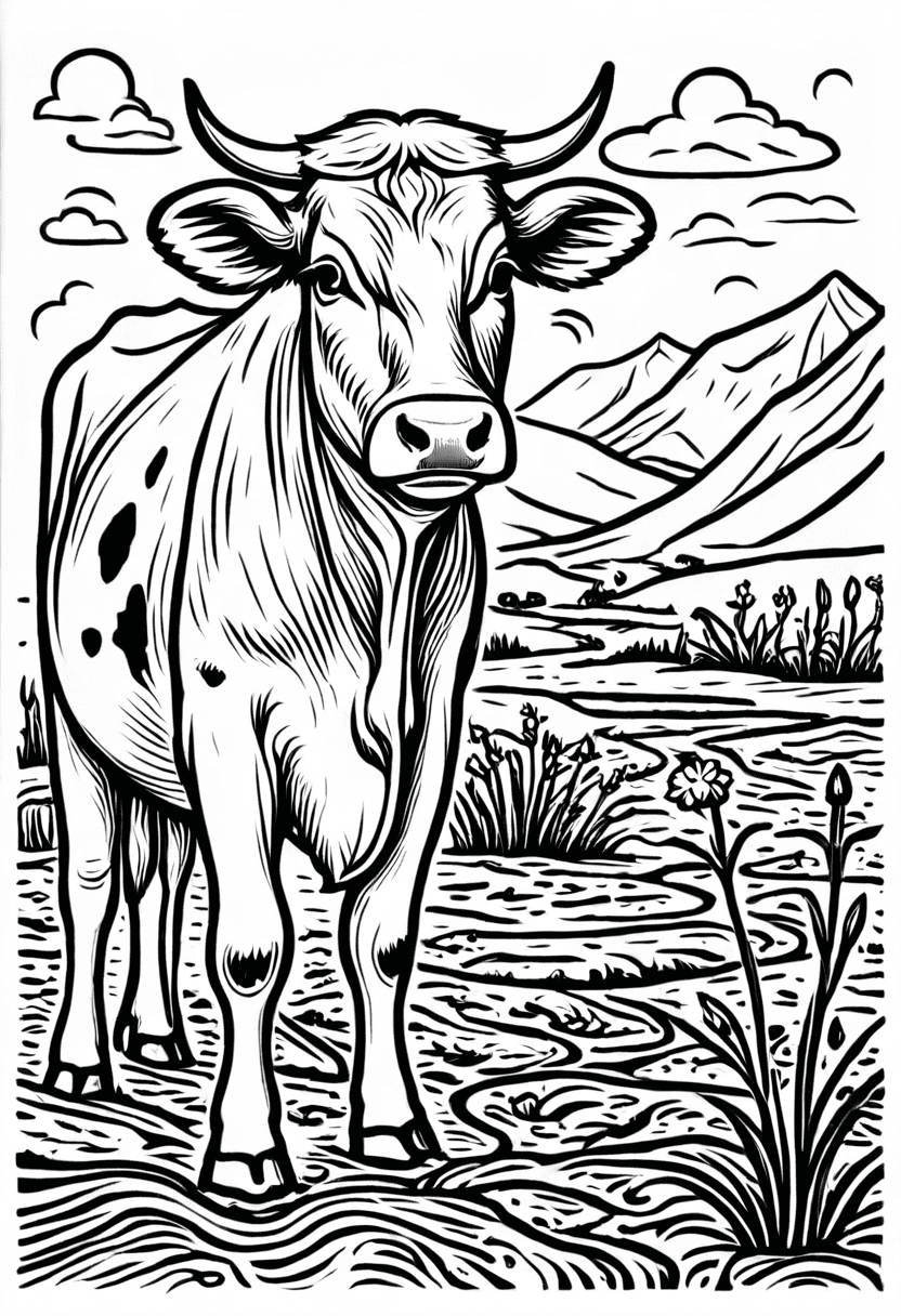 Cow in the Wild — free printable coloring page to download and print