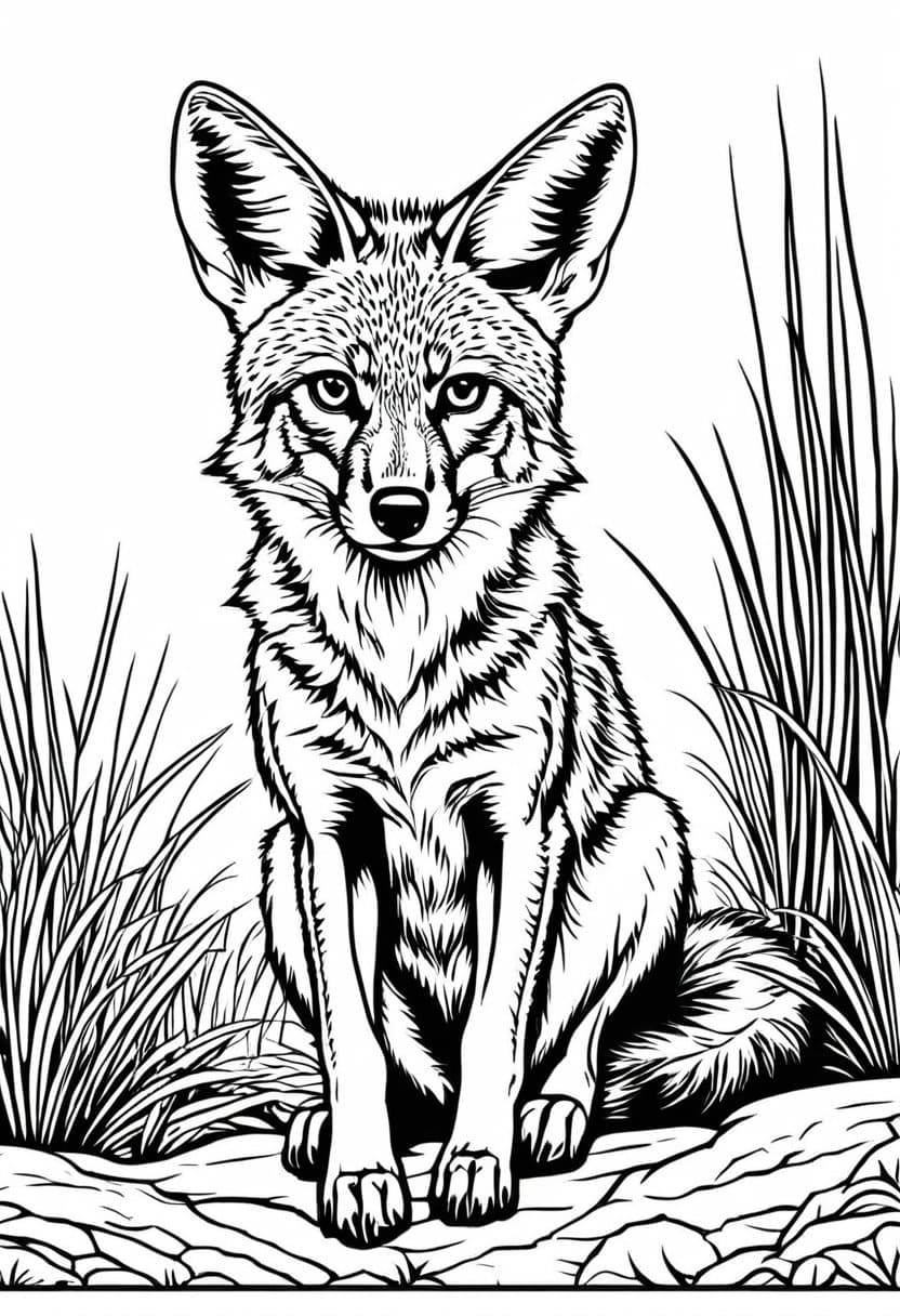Coyote in the Grass — free printable coloring page to download and print