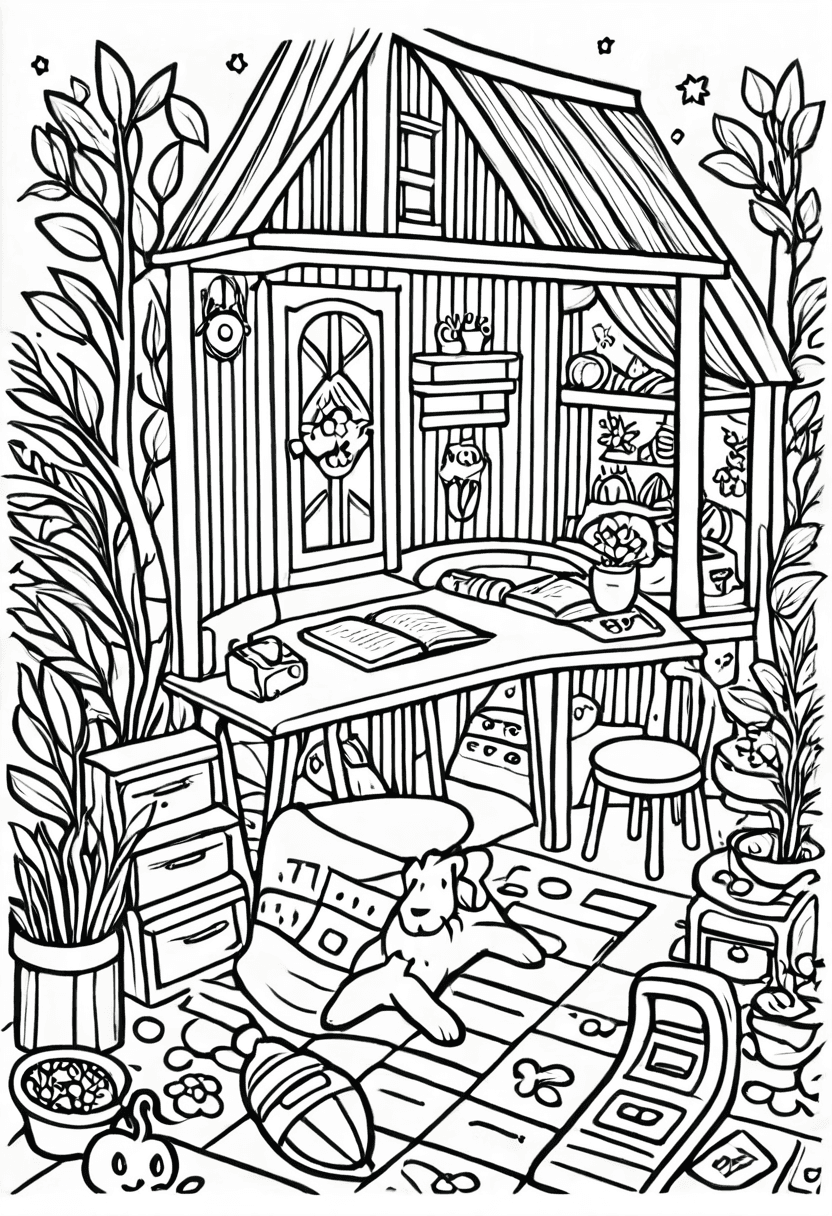 Cozy Cottage — free printable coloring page to download and print