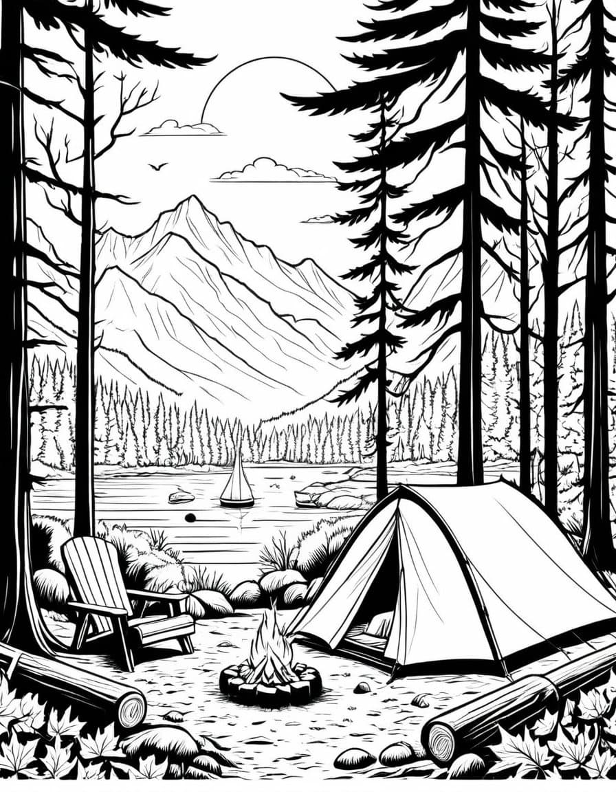 Cozy Fall Campfire — free printable coloring page to download and print