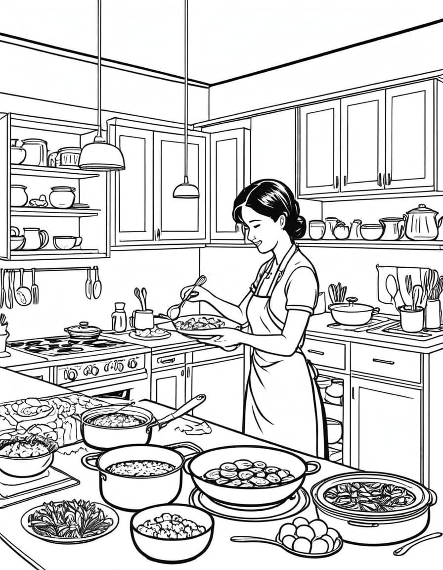 Cozy Fall Feasts — free printable coloring page to download and print