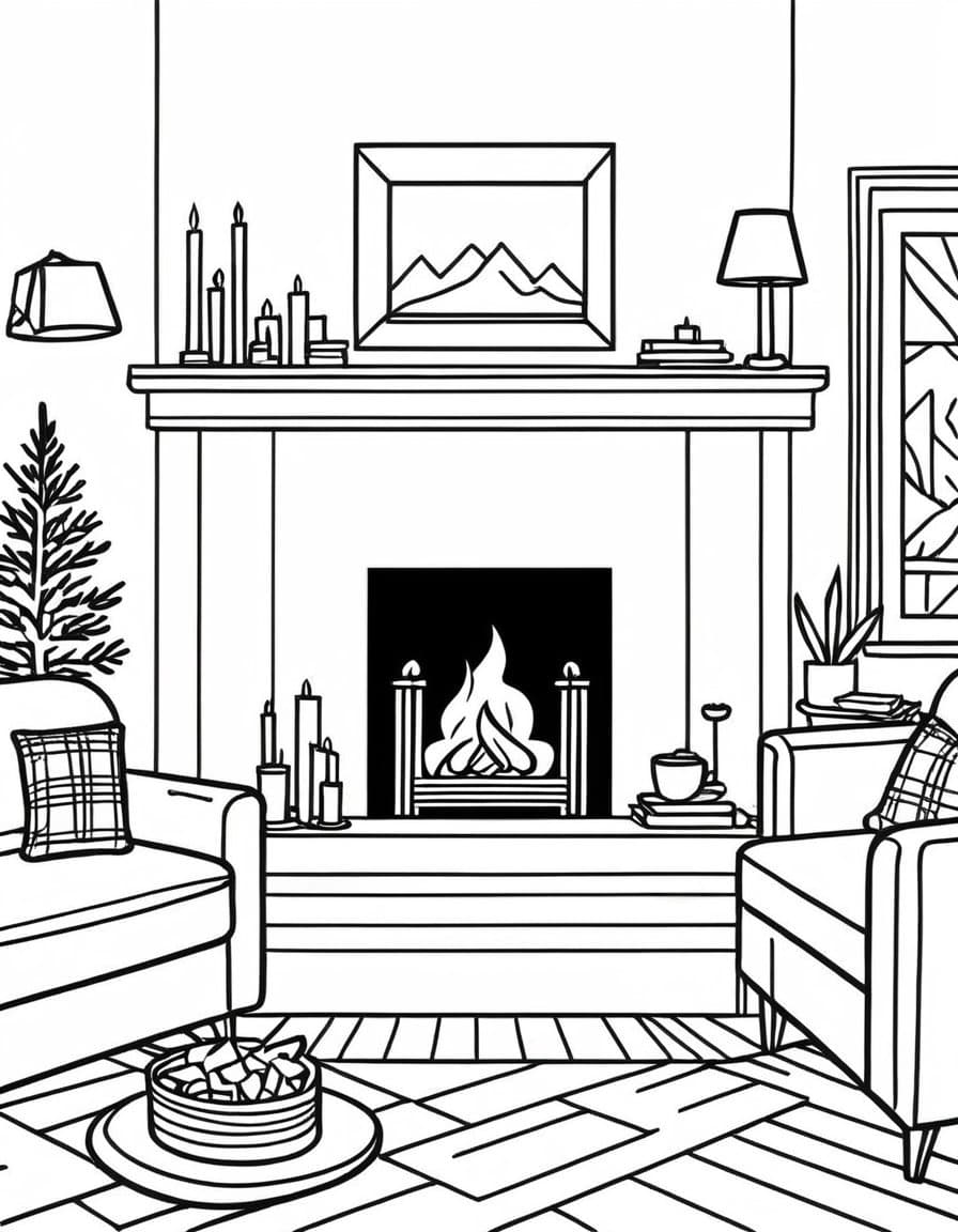 Cozy Fall Gathering — free printable coloring page to download and print