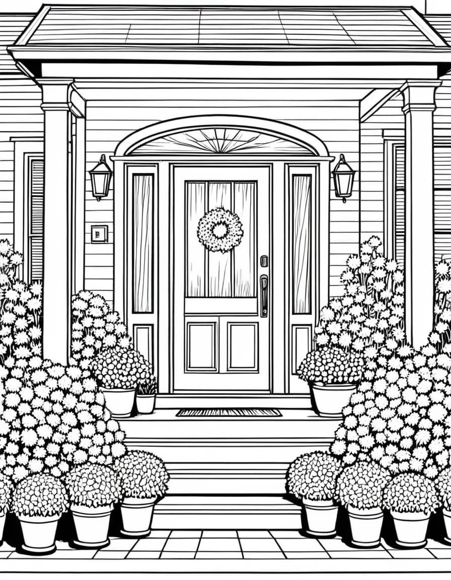 Cozy Fall Porch — free printable coloring page to download and print
