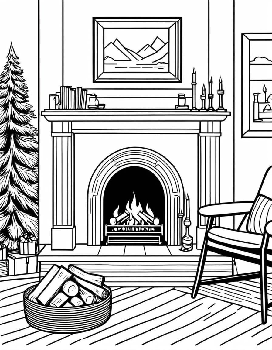 Cozy Gathering Room — free printable coloring page to download and print