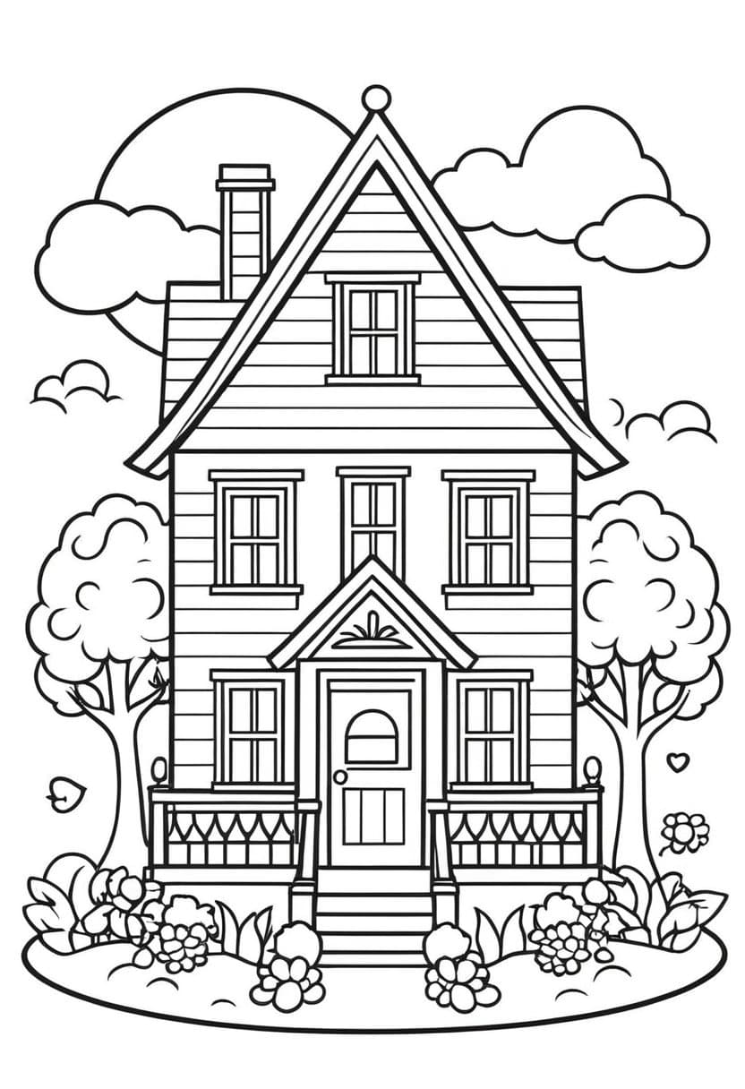 Cozy House — free printable coloring page to download and print