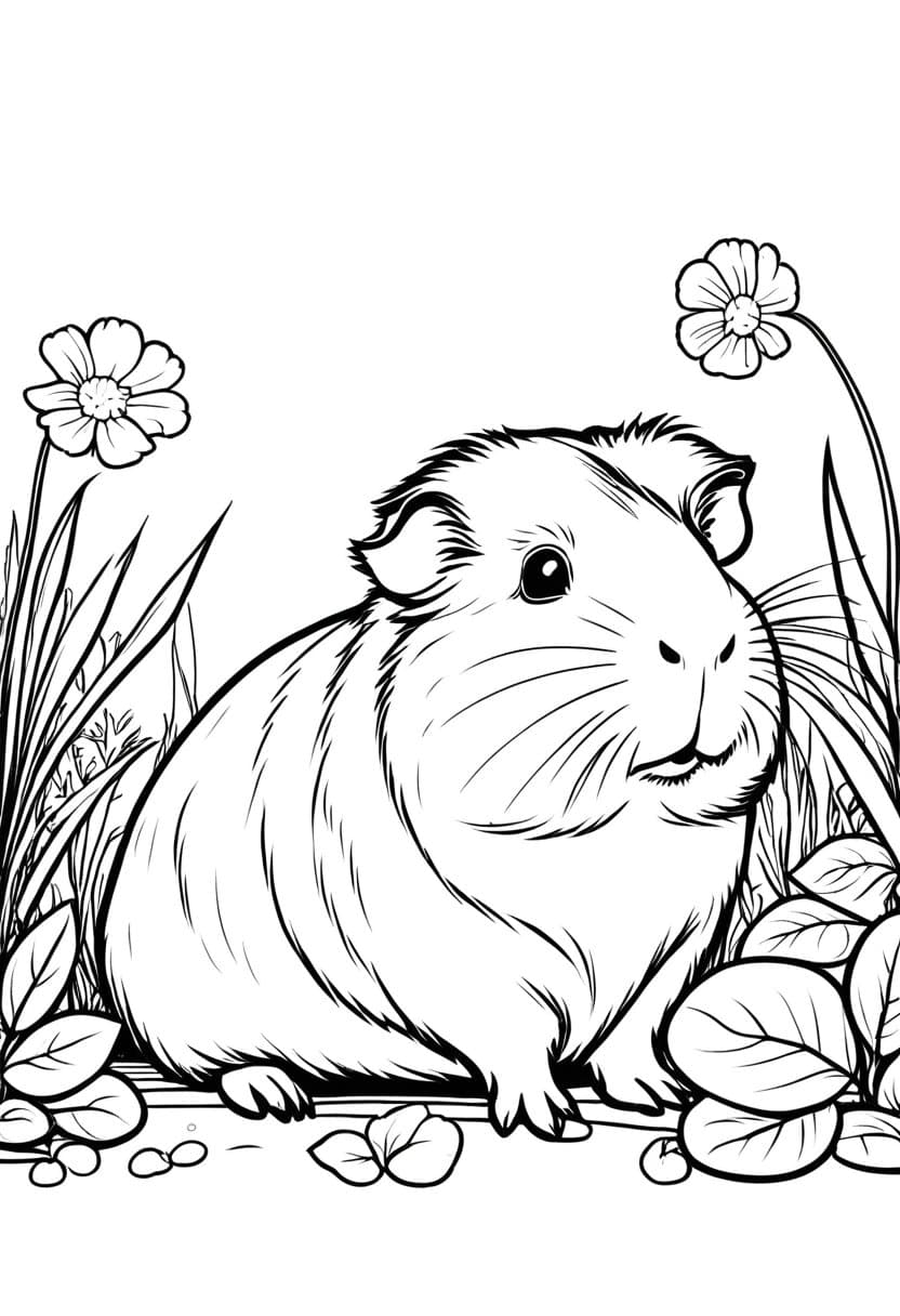 Cuddly Guinea Pig — free printable coloring page to download and print