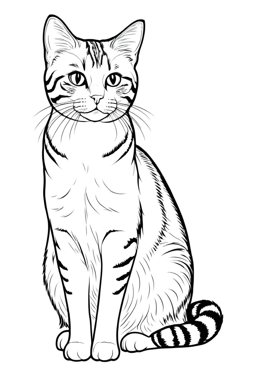 Cute Tabby Cat — free printable coloring page to download and print