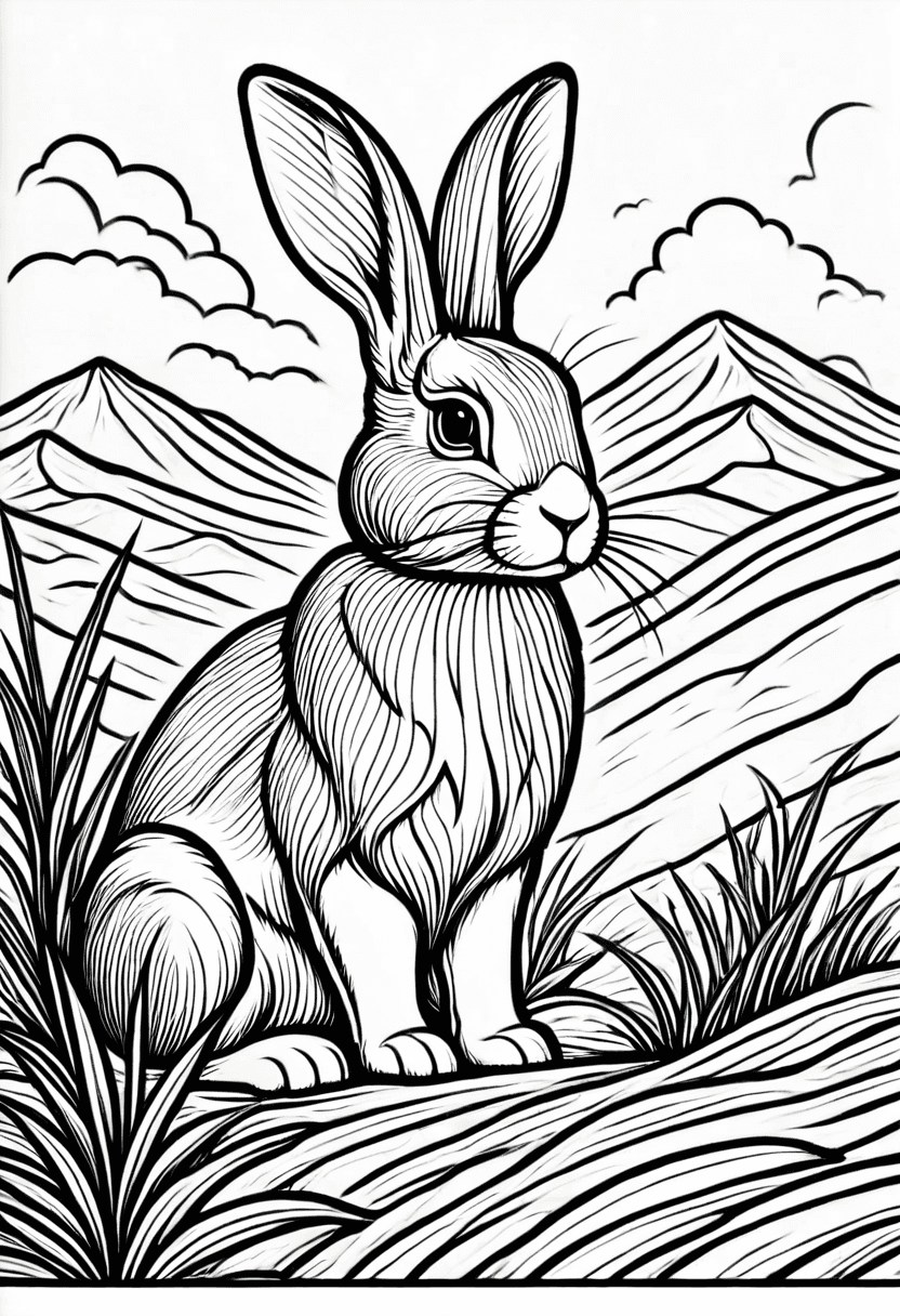 Cute Bunny Chilling — free printable coloring page to download and print