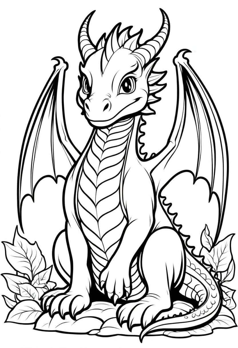 Cute Dragon — free printable coloring page to download and print
