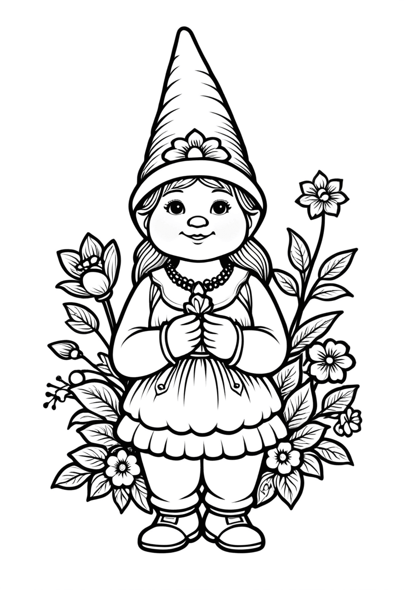 Cute Gnome — free printable coloring page to download and print
