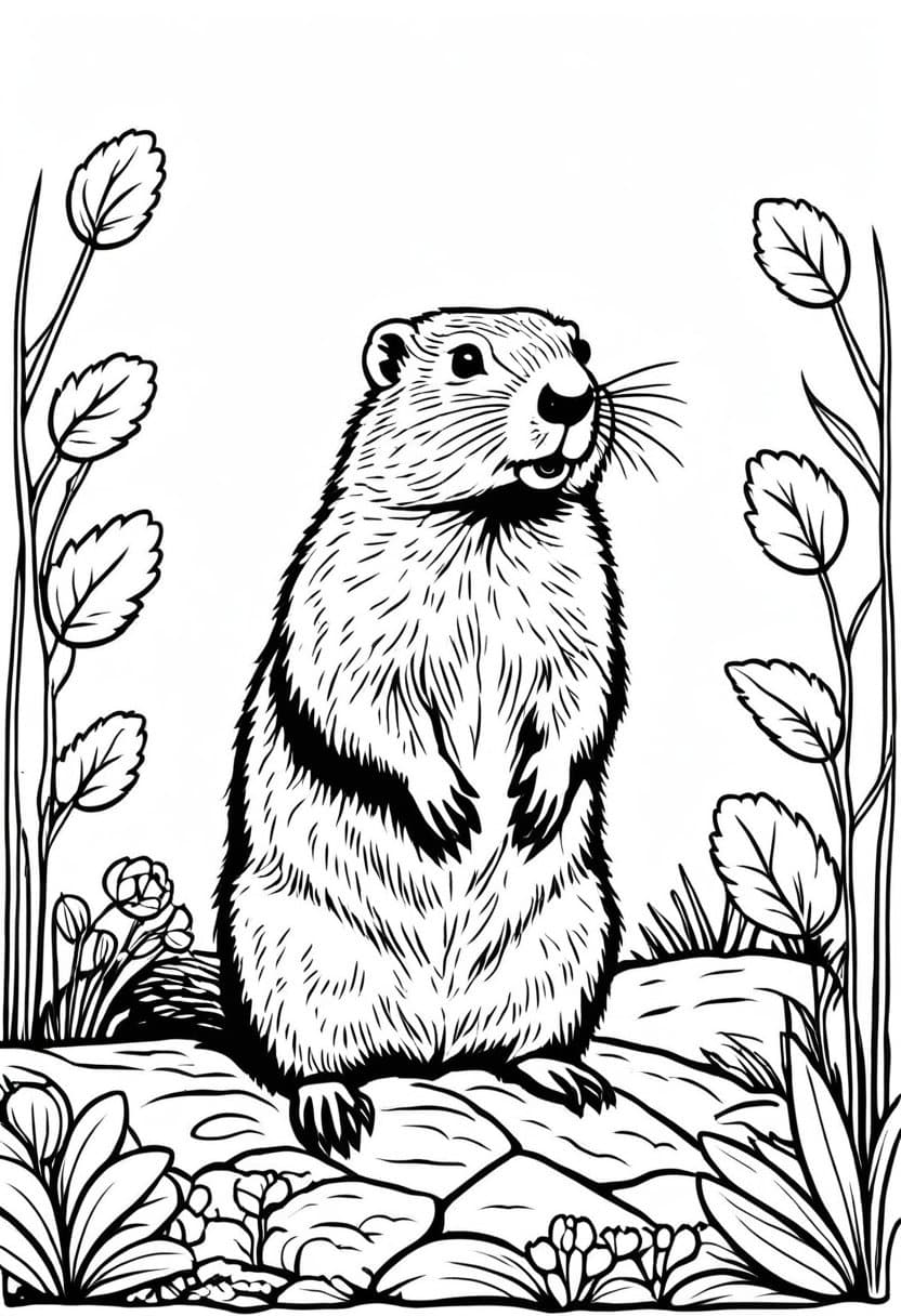 Cute Groundhog — free printable coloring page to download and print