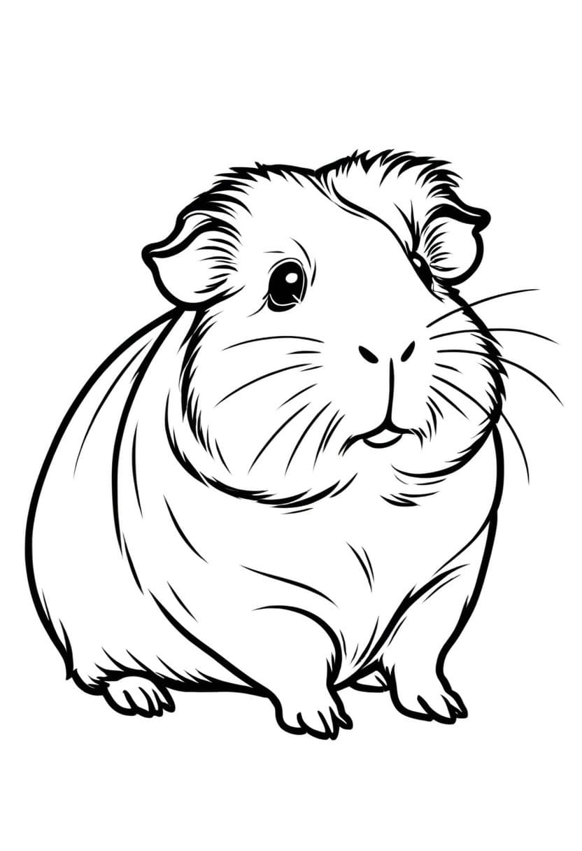 Cute Guinea Pig — free printable coloring page to download and print