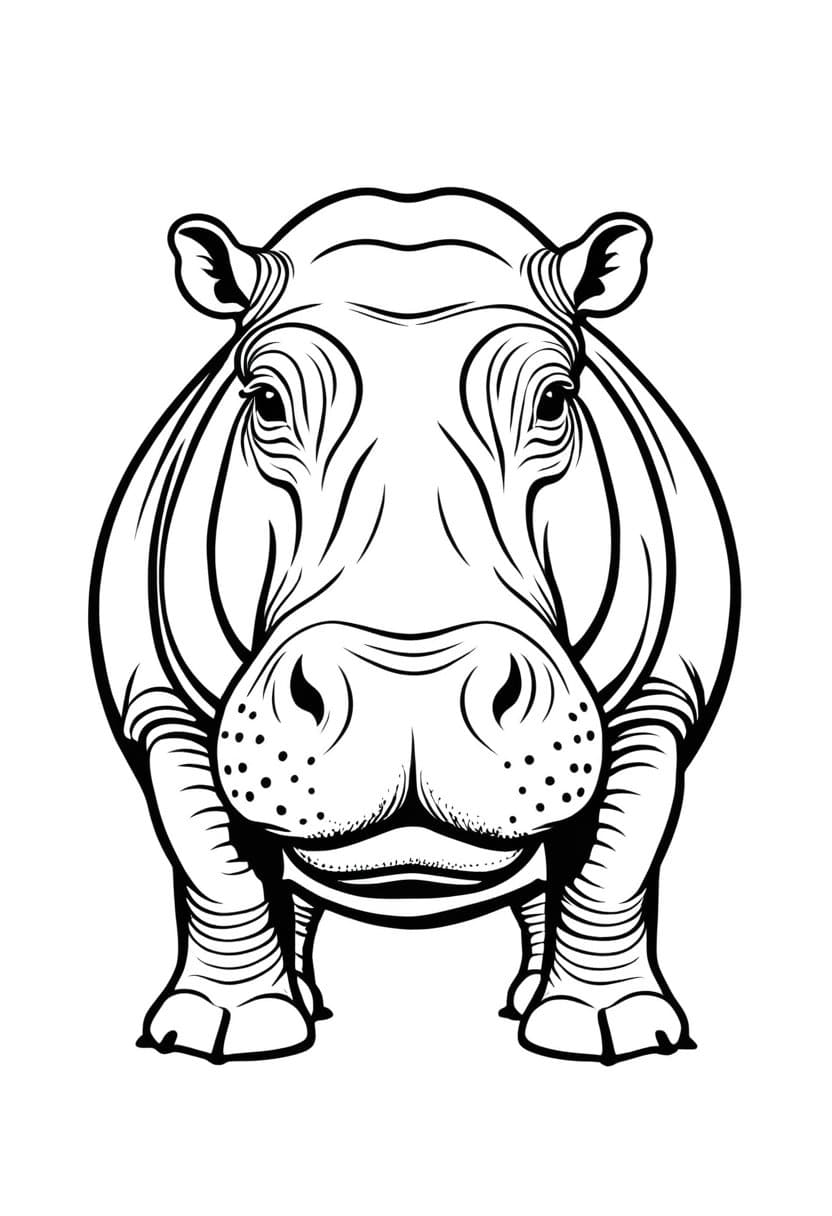 Cute Hippo Picture — free printable coloring page to download and print