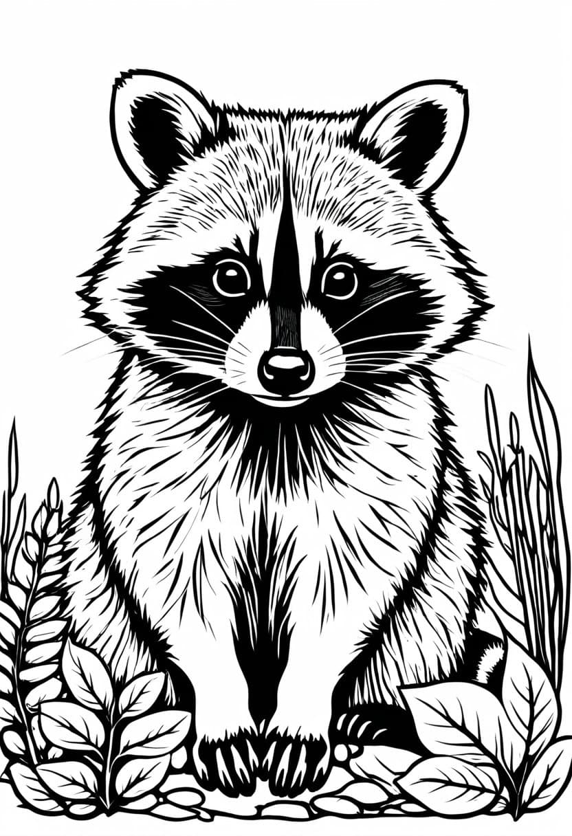 Cute Little Raccoon — free printable coloring page to download and print