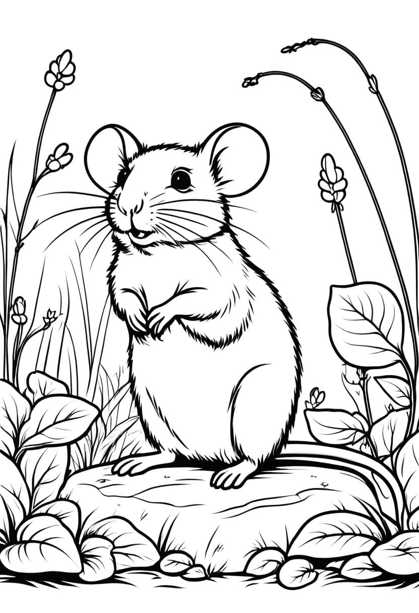 Cute Mouse in the Wild — free printable coloring page to download and print