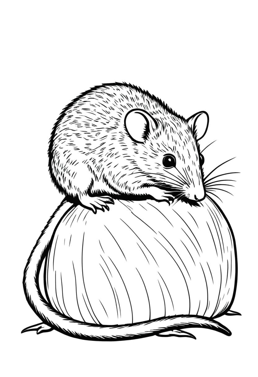 Cute Mouse on Apple — free printable coloring page to download and print