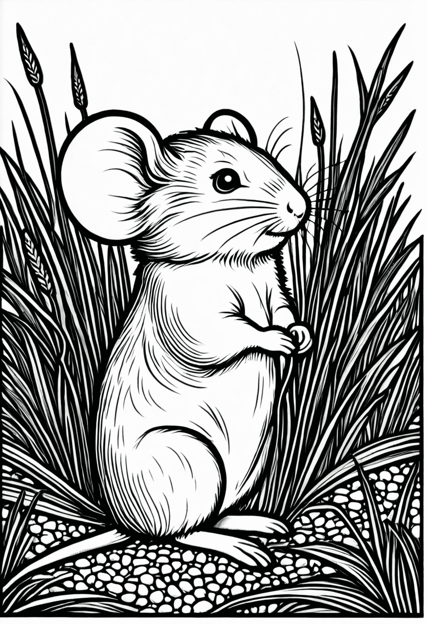Cute Mouse on Grass — free printable coloring page to download and print
