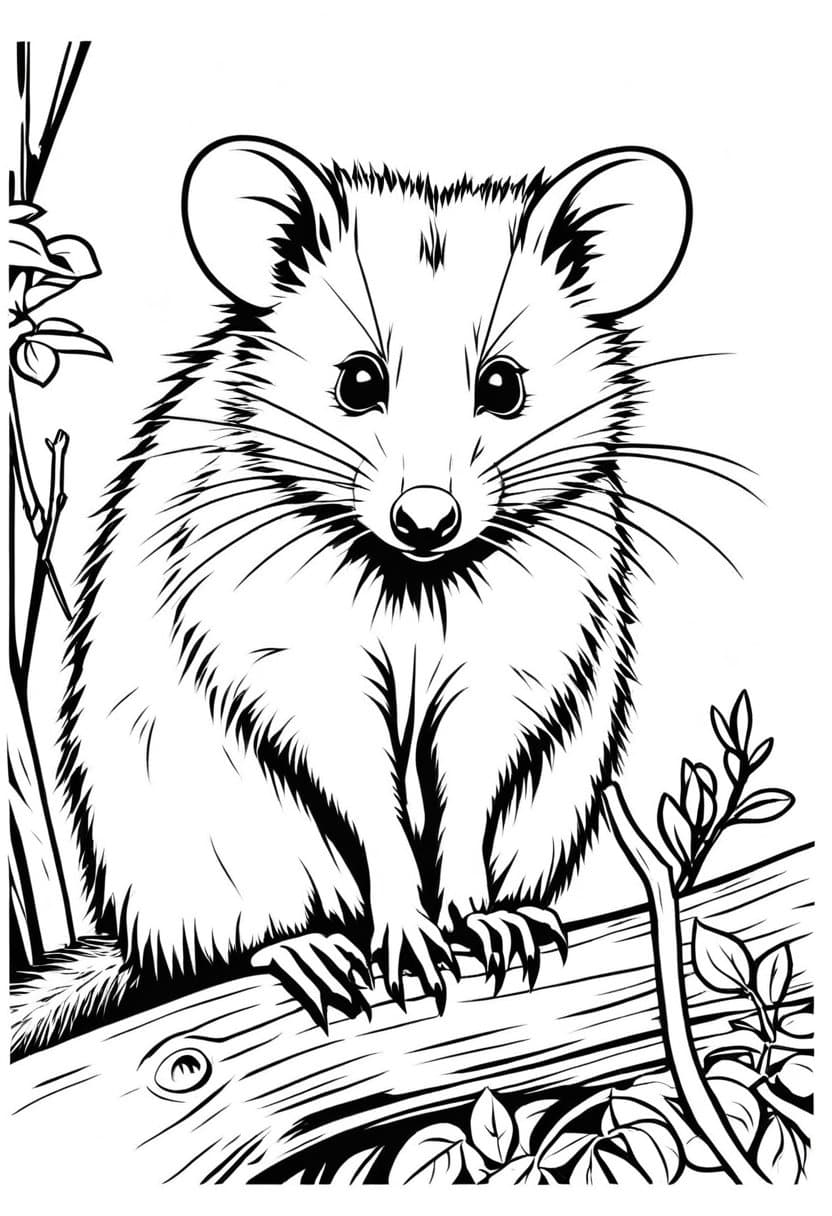 Cute Opossum — free printable coloring page to download and print