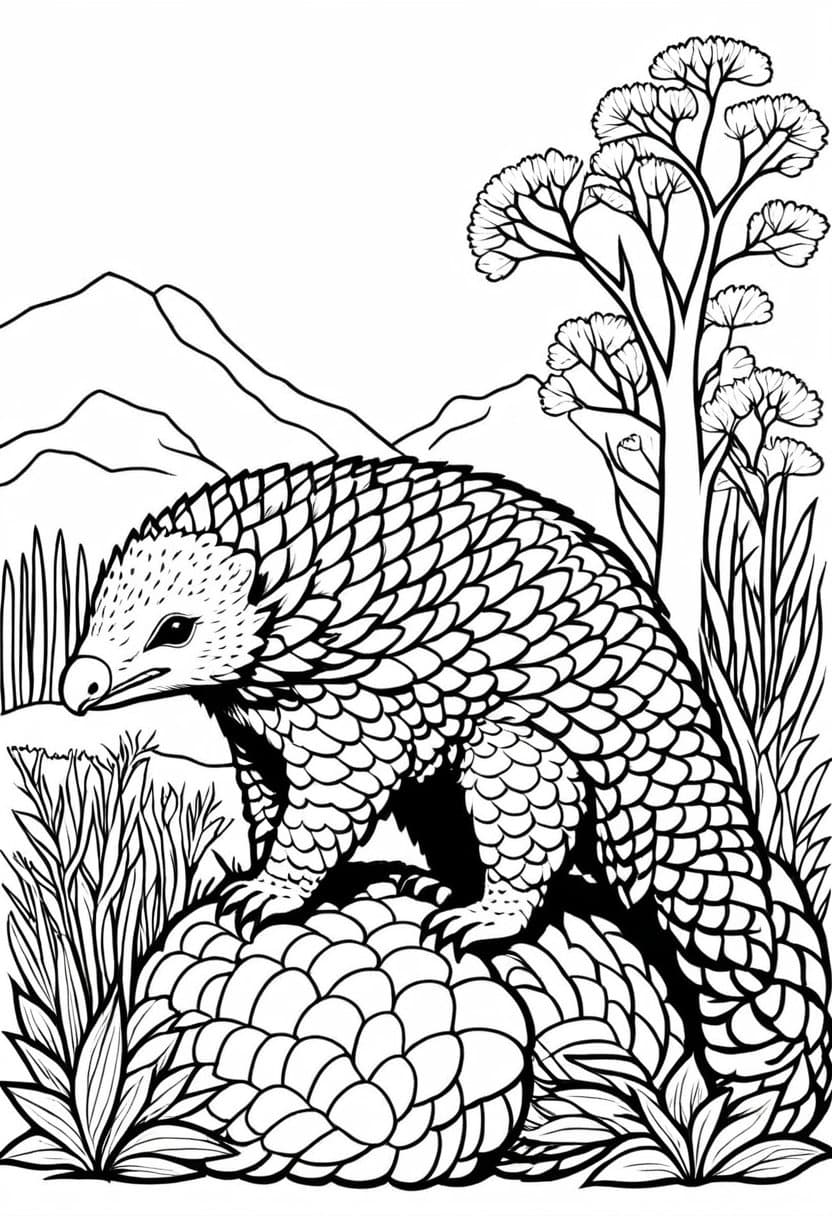 Cute Pangolin — free printable coloring page to download and print