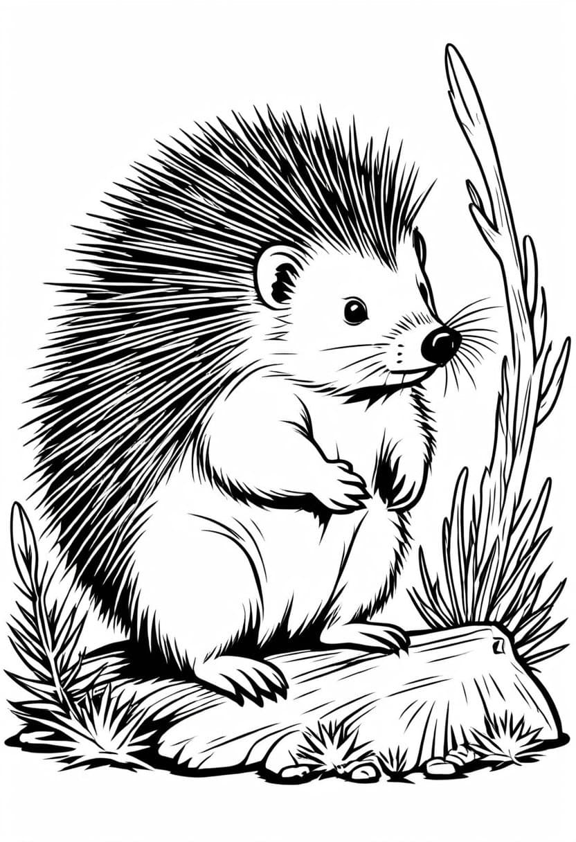 Cute Porcupine — free printable coloring page to download and print
