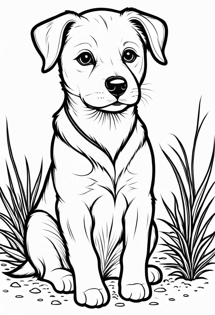 Cute Puppy Drawing — free printable coloring page to download and print