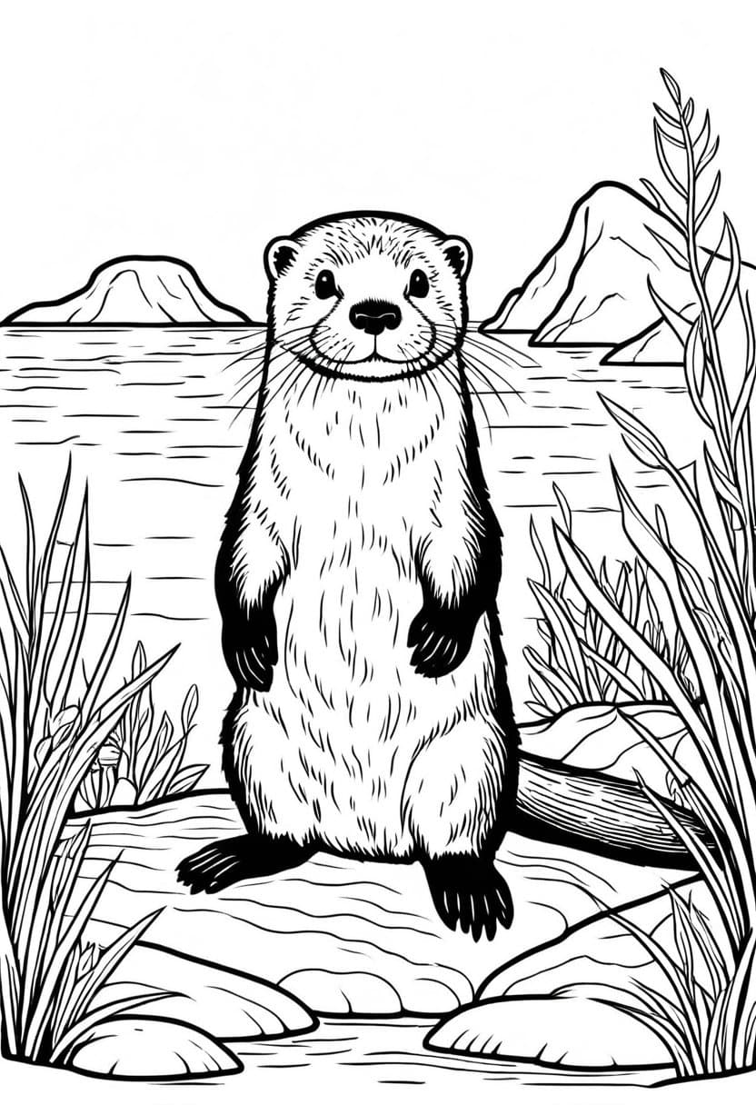 Cute River Otter — free printable coloring page to download and print