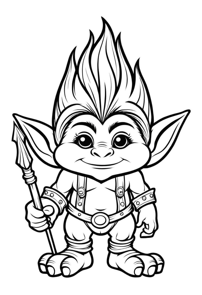 Cute Troll — free printable coloring page to download and print
