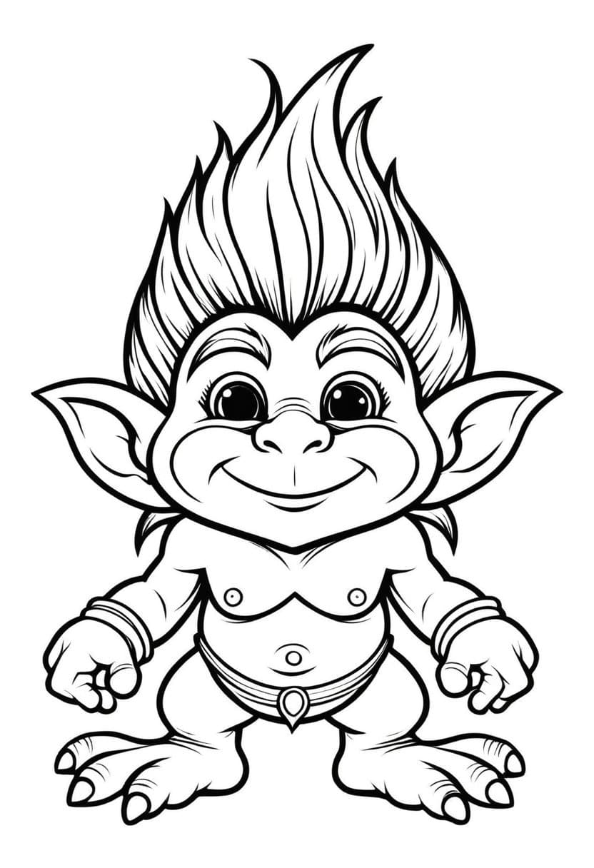 Cute Troll — free printable coloring page to download and print