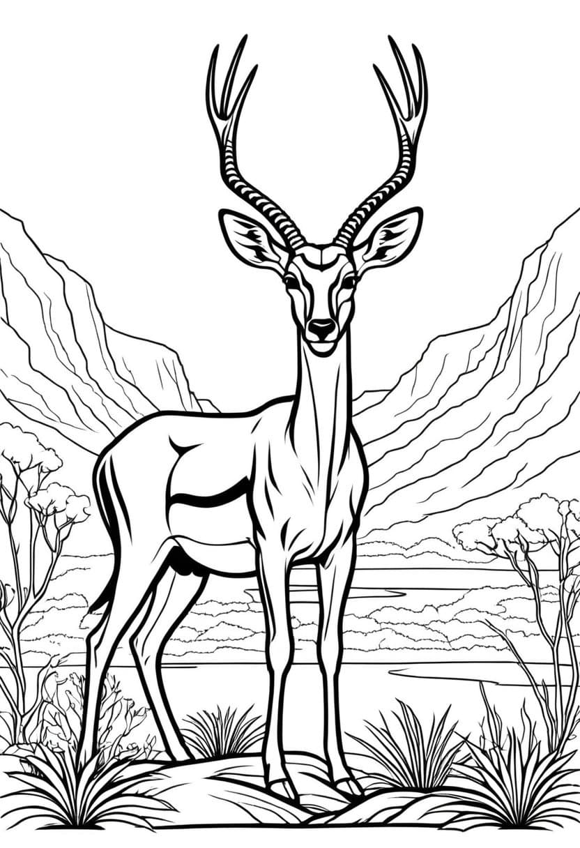 Deer in Desert — free printable coloring page to download and print