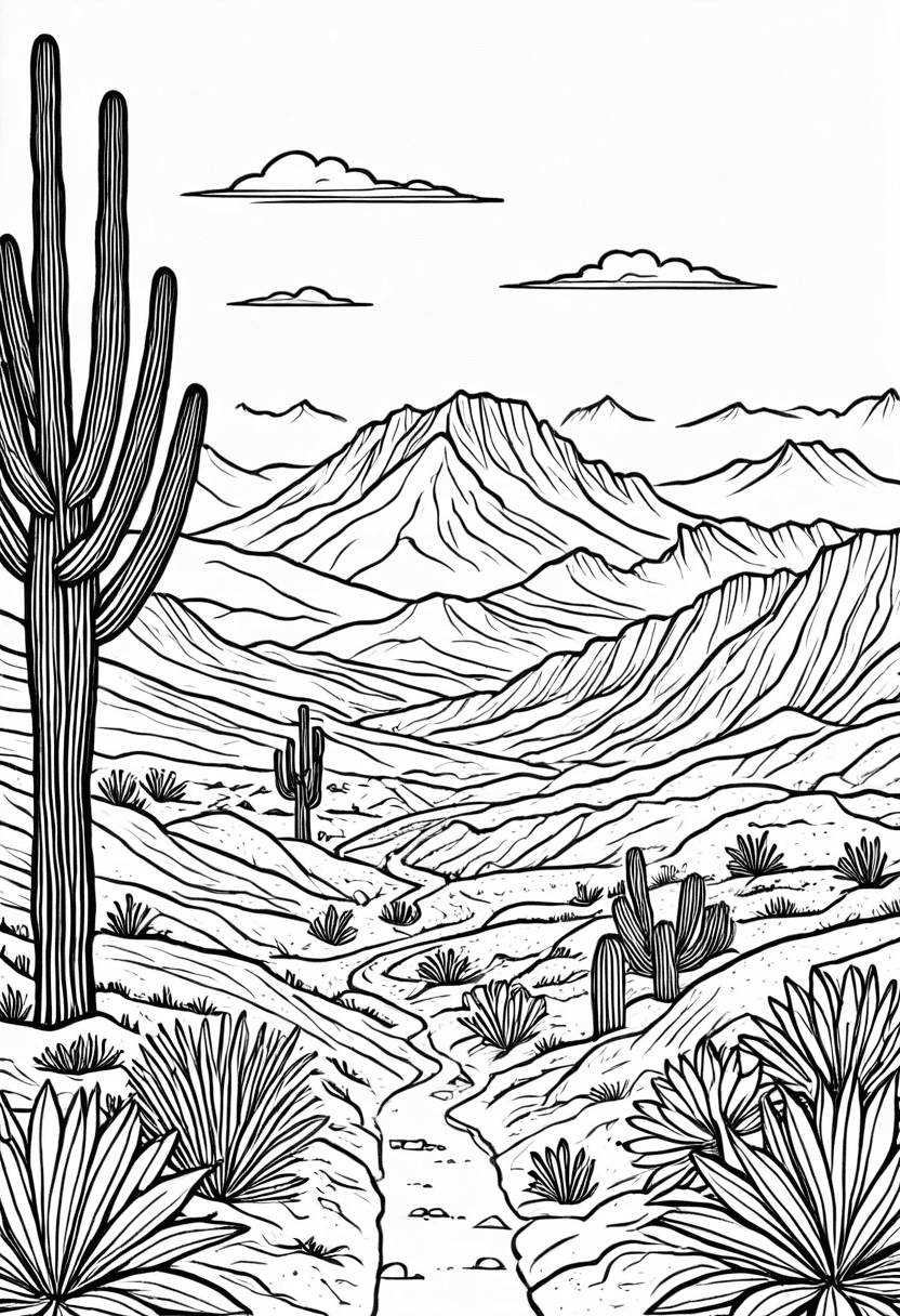 Desert Adventure — free printable coloring page to download and print