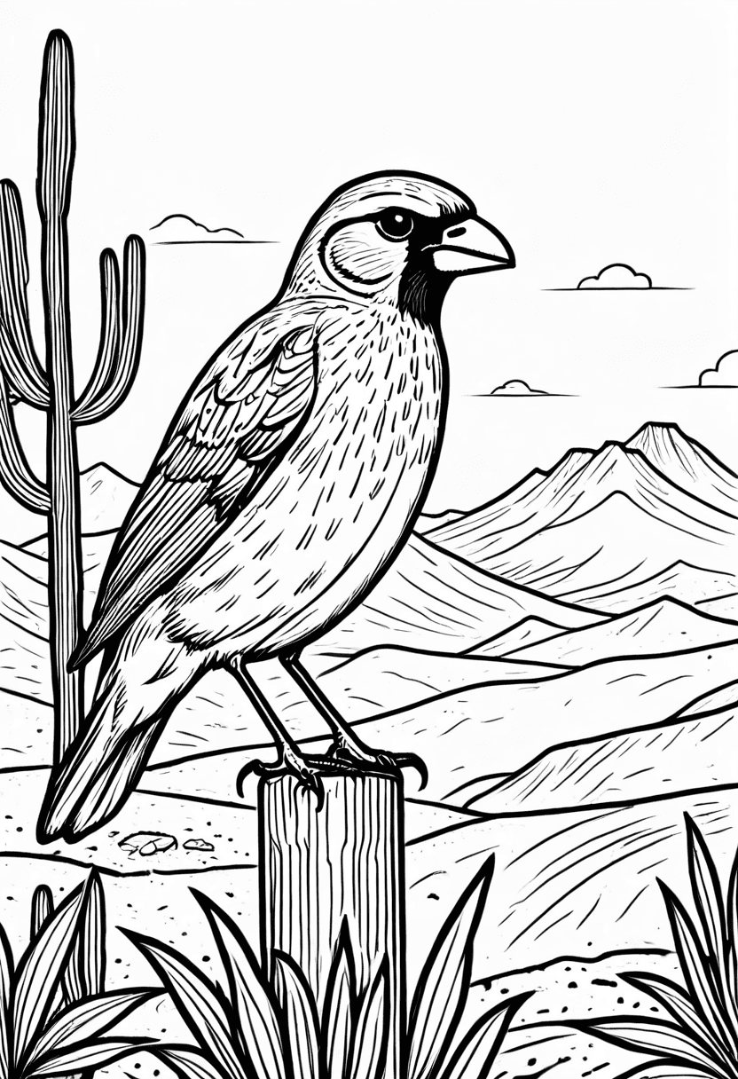 Desert Bird in the Wild — free printable coloring page to download and print