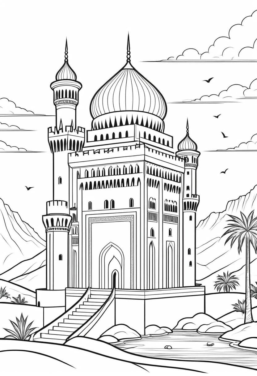 Desert Castle — free printable coloring page to download and print