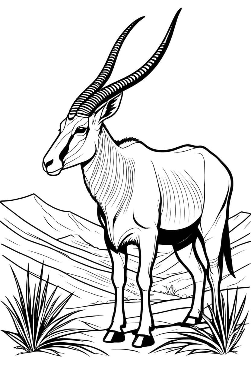 Desert Oryx in Nature — free printable coloring page to download and print