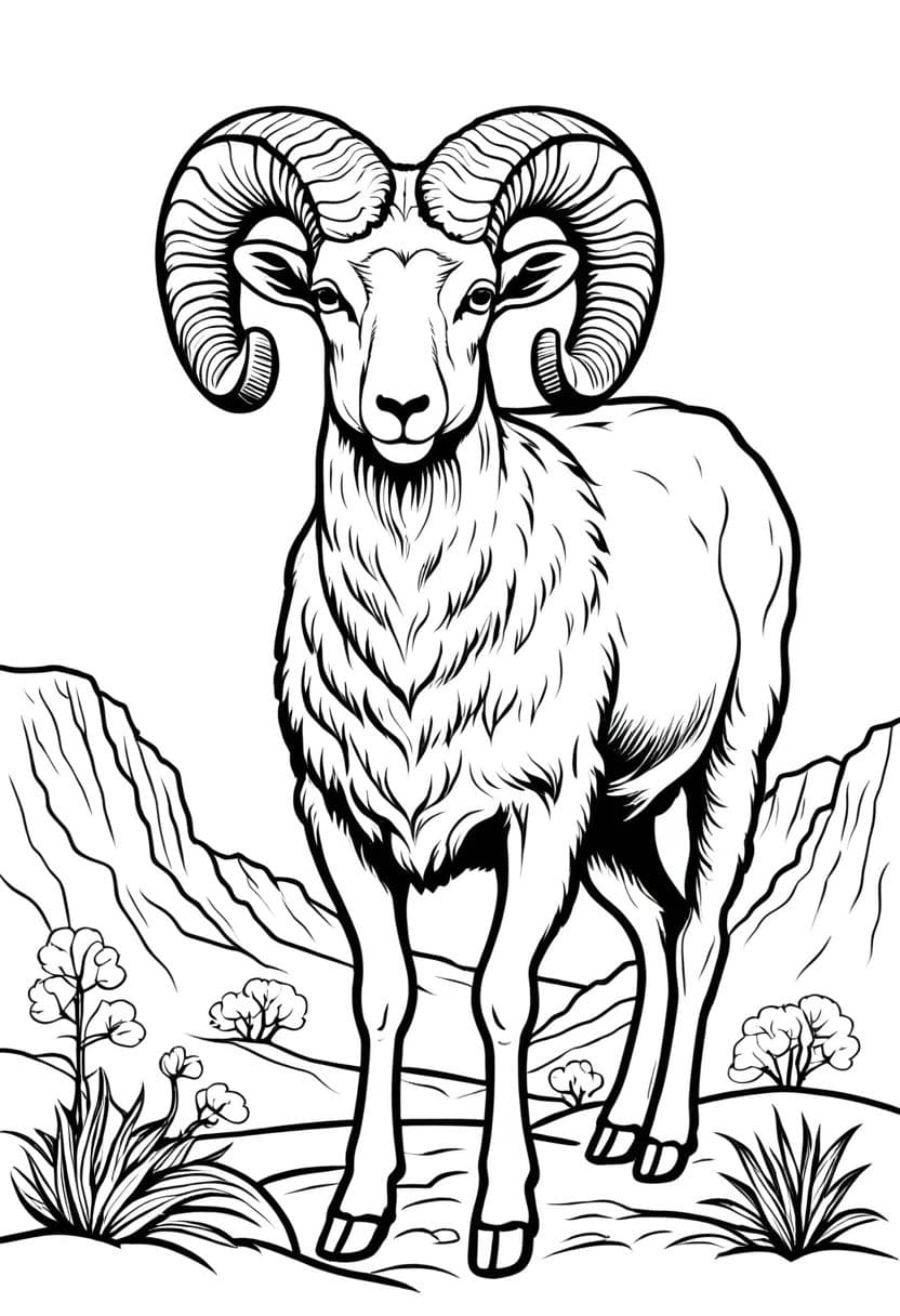 Desert Ram — free printable coloring page to download and print