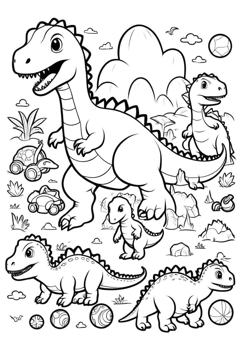 Dinosaur Fun Time — free printable coloring page to download and print