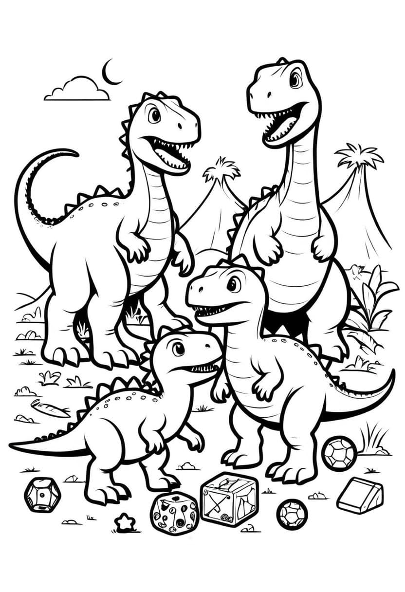 Dinosaur Playtime — free printable coloring page to download and print