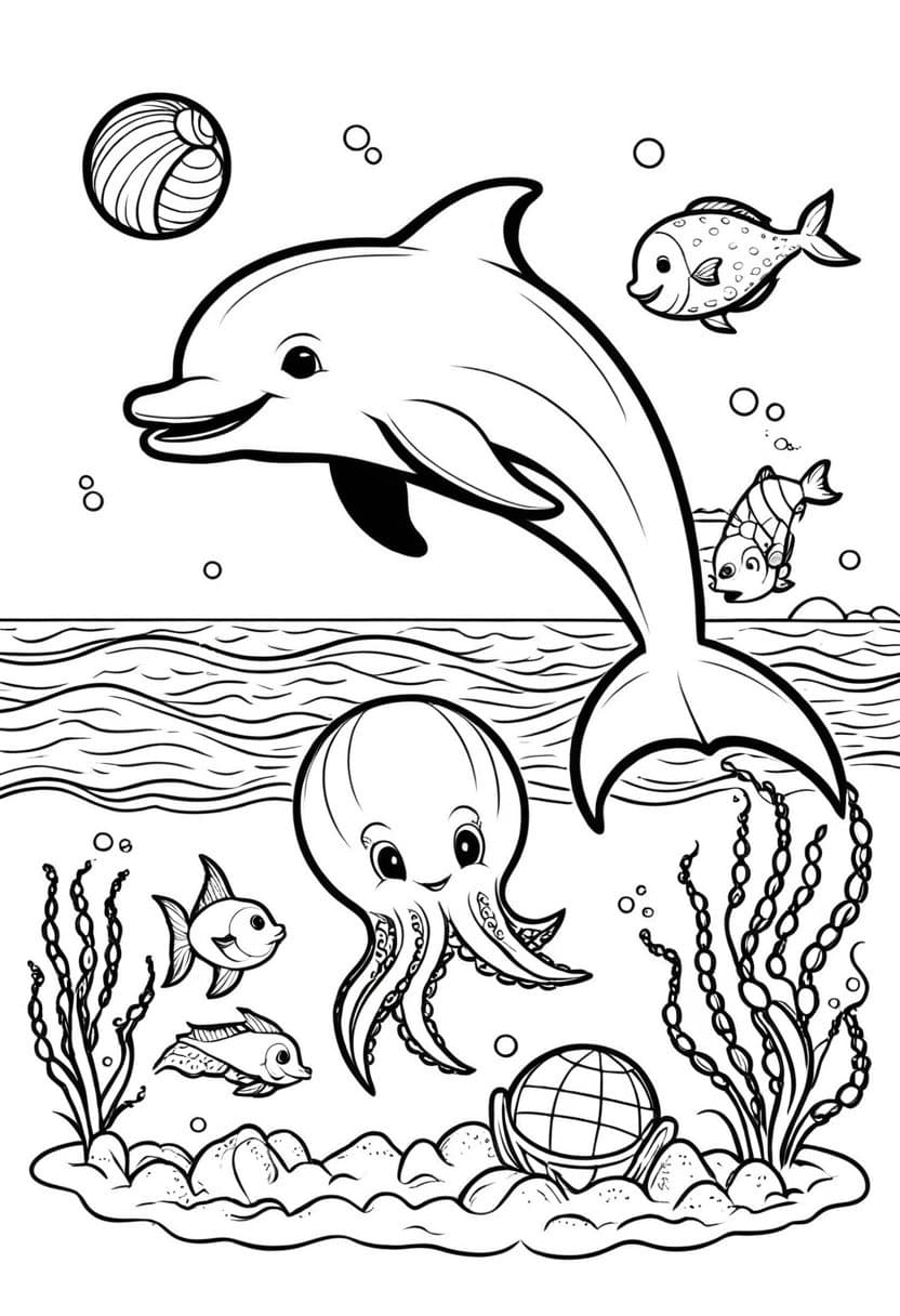 Dolphin Friends — free printable coloring page to download and print