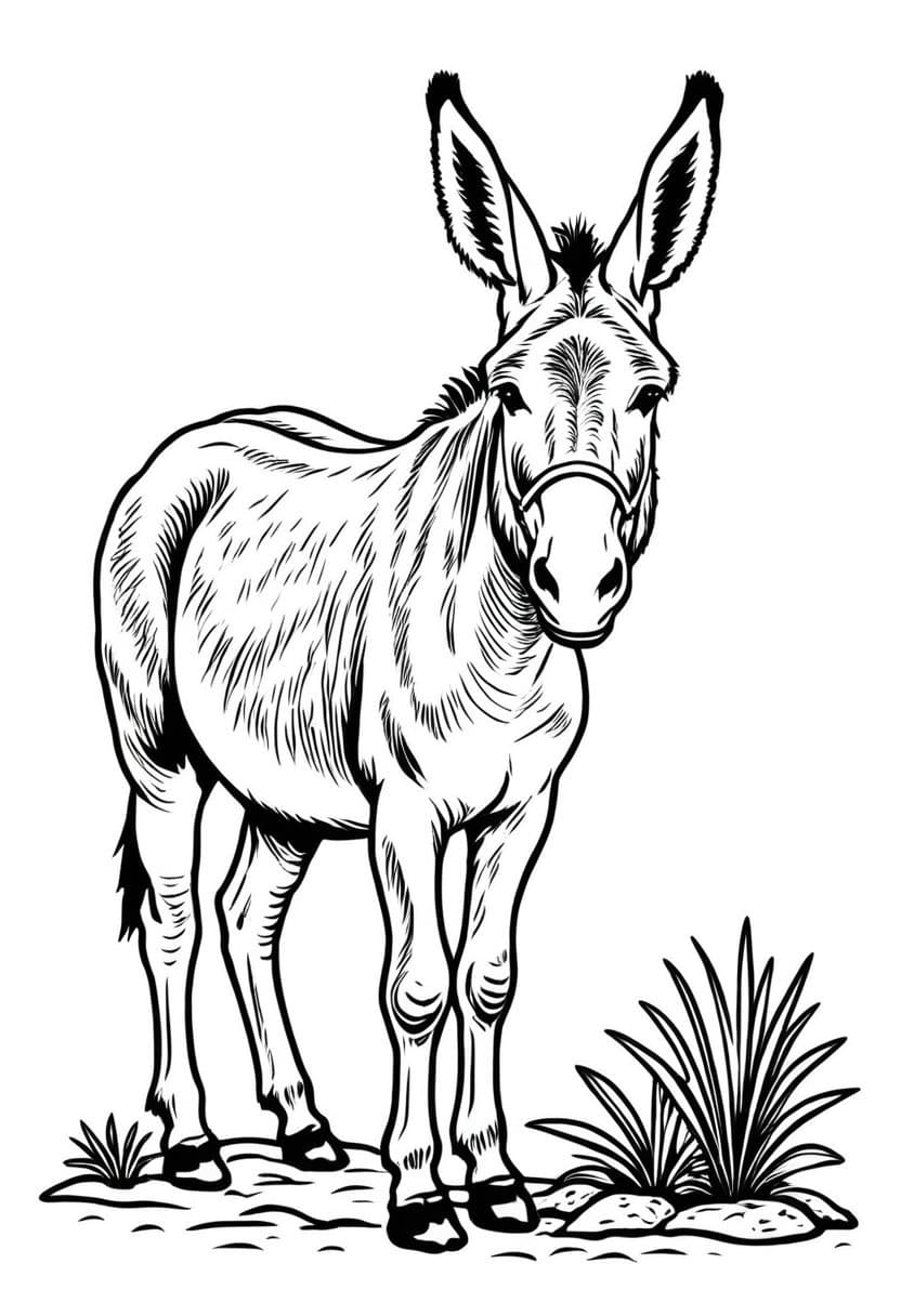 Donkey Cartoon — free printable coloring page to download and print