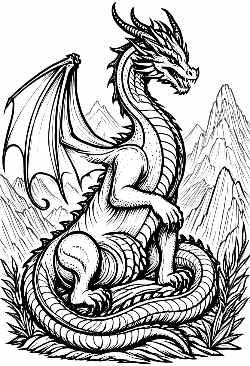 Dragons Den — free printable coloring page to download and print
