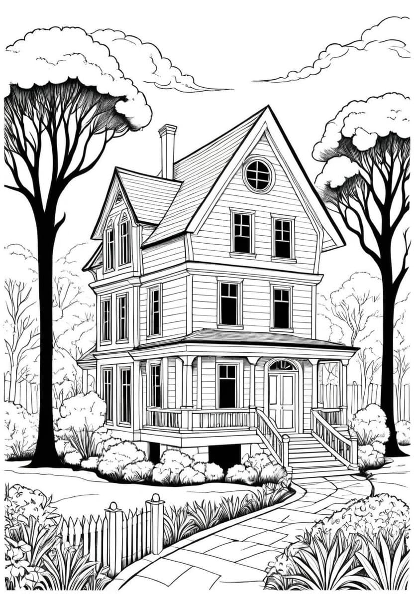 Dream House — free printable coloring page to download and print
