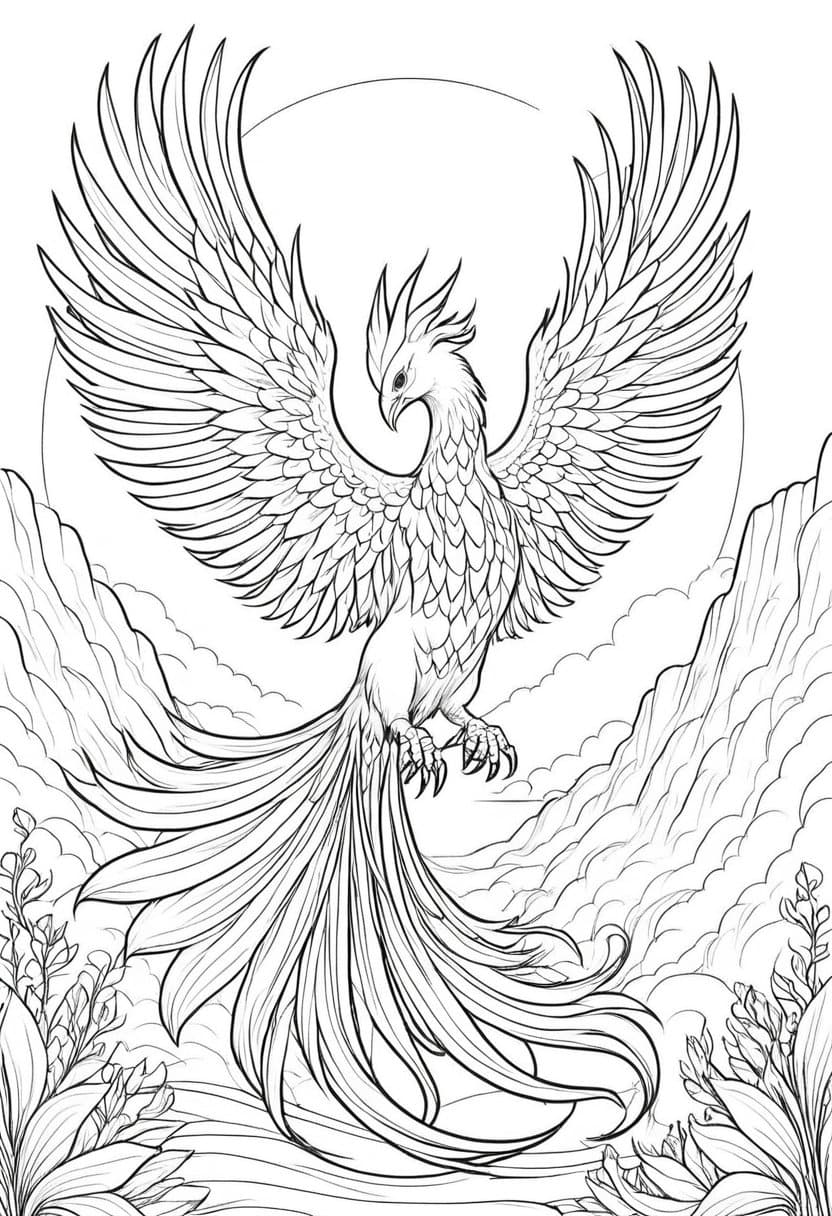 Dream Phoenix Rider — free printable coloring page to download and print