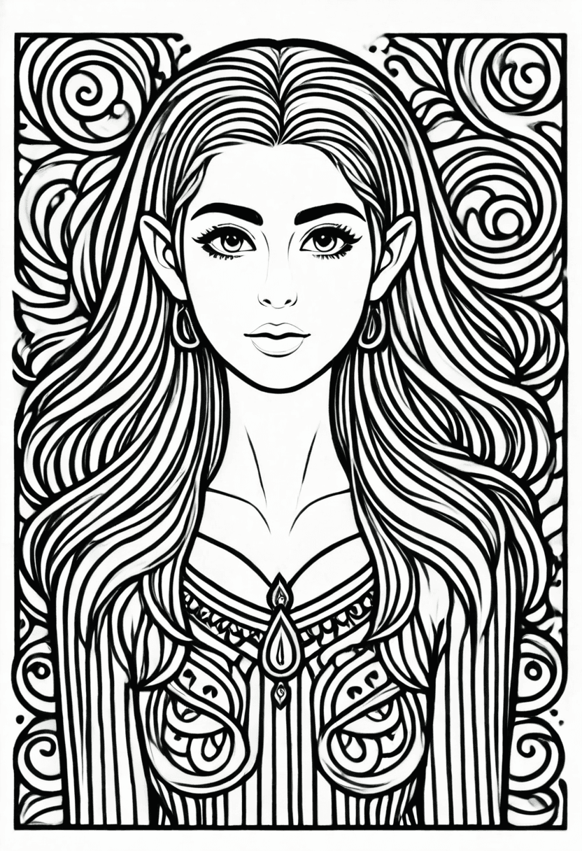 Elegant Elfin Portrait — free printable coloring page to download and print
