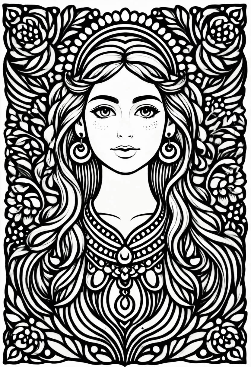 Elegant Ethereal Portrait — free printable coloring page to download and print