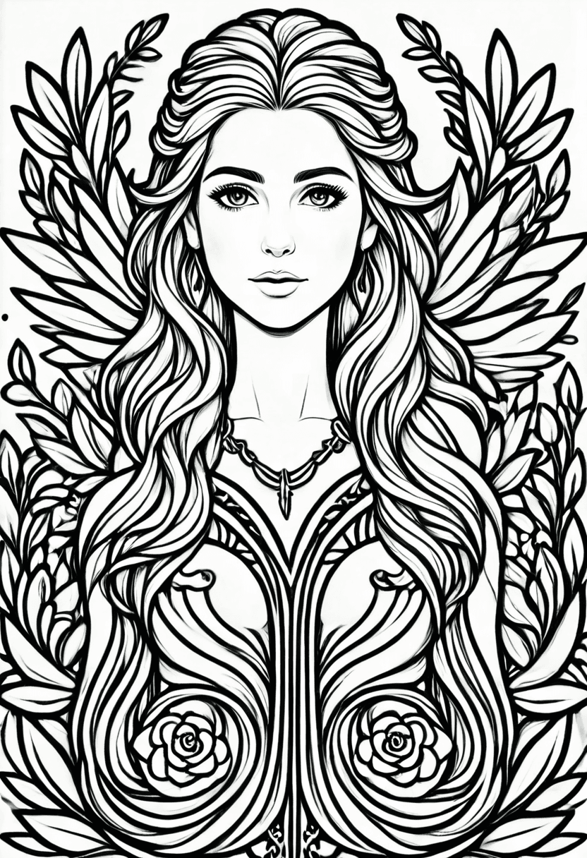 Elegant Fantasy Art — free printable coloring page to download and print