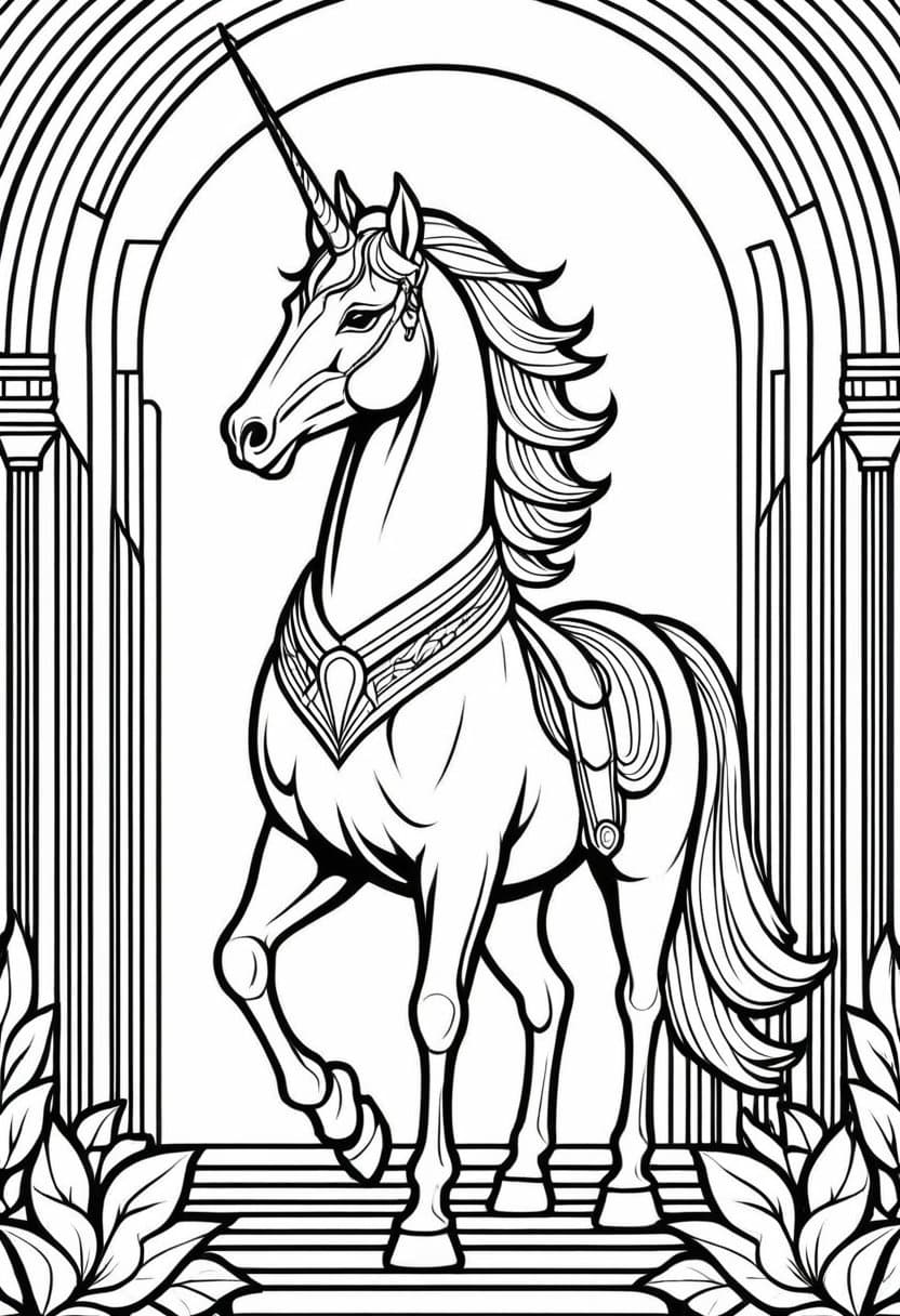 Elegant Unicorn Paladin — free printable coloring page to download and print