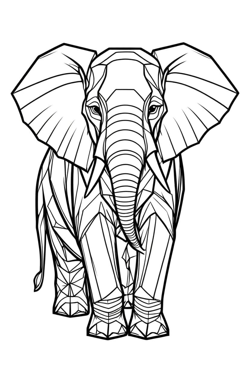 Elephant Origami — free printable coloring page to download and print