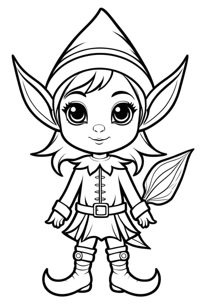 Elfin Cutie — free printable coloring page to download and print