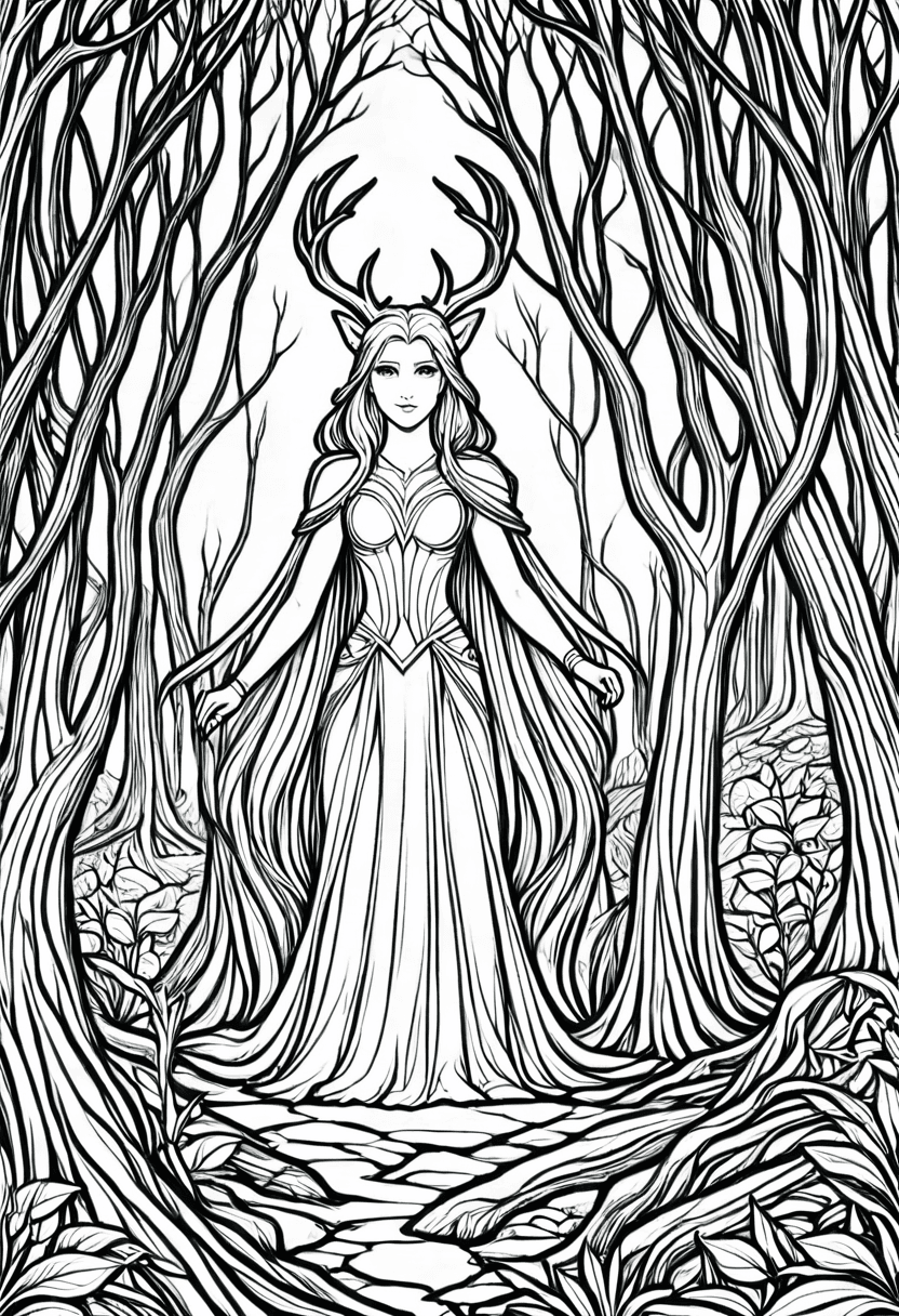 Elven Queens Domain — free printable coloring page to download and print